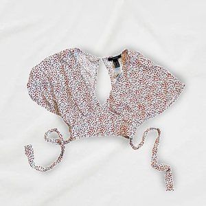 Forever 21 Floral Ribbon white red Deep V Crop Top S